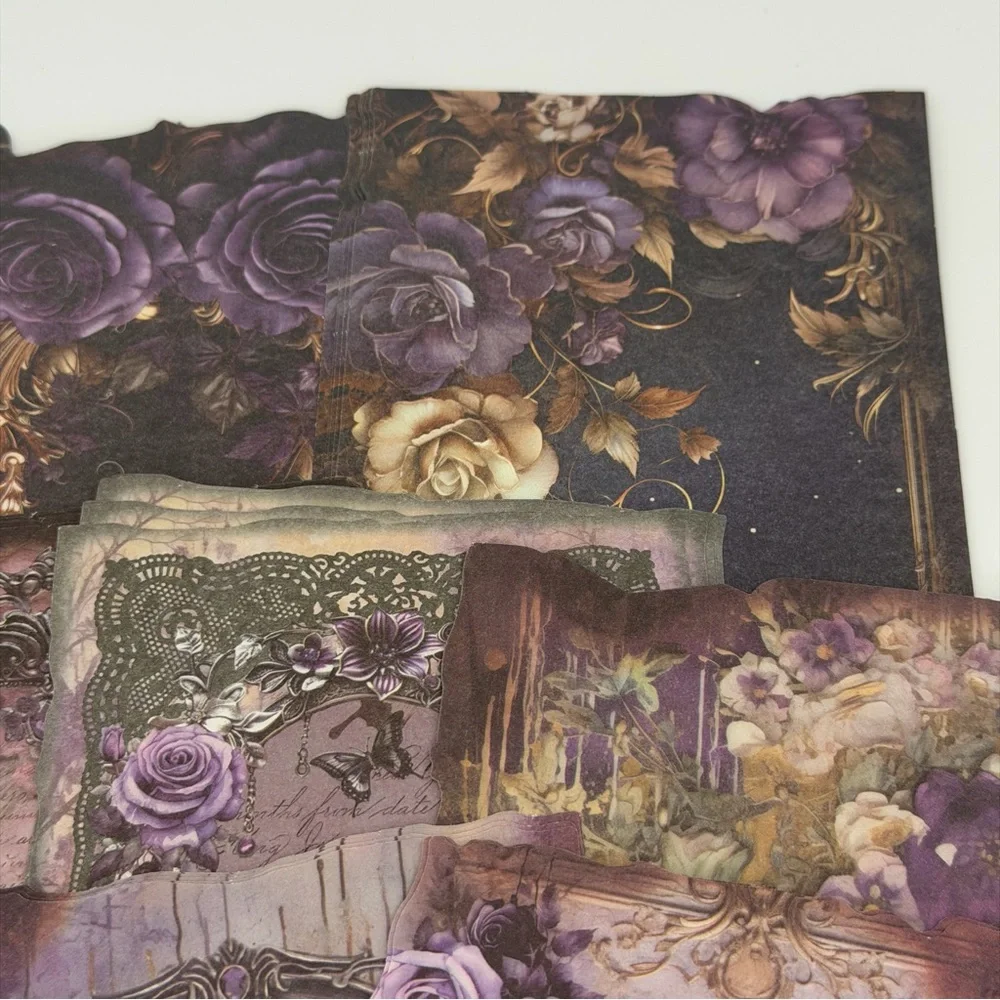 Purple Floral Ephemera Junk Journal Scrapbook Paper Pack - 60 Sheets